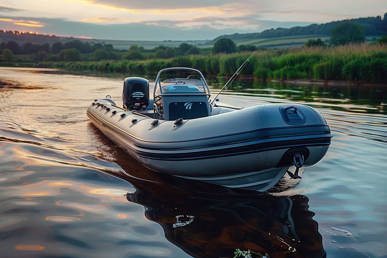 Bateau gonflable sur l'eau avec pêcheurs à bord