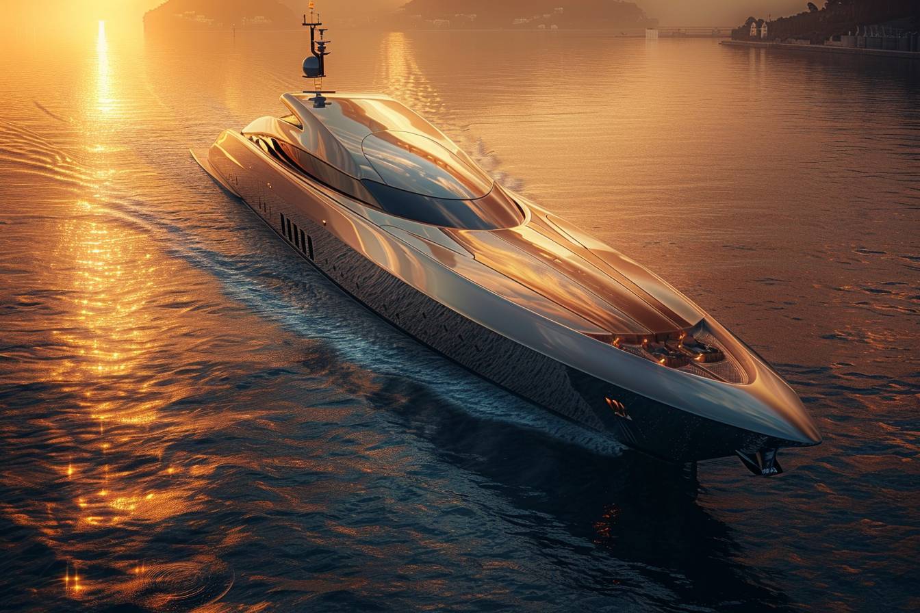 Yacht de luxe moderne sur des eaux scintillantes