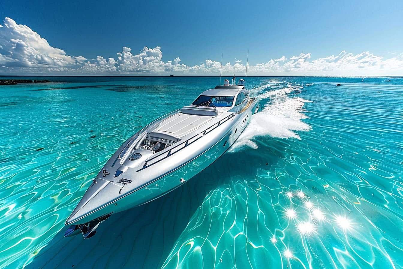 Un bateau rapide fendant les vagues avec aisance  
Une embarcation élégante glissant sur l'eau rapidement